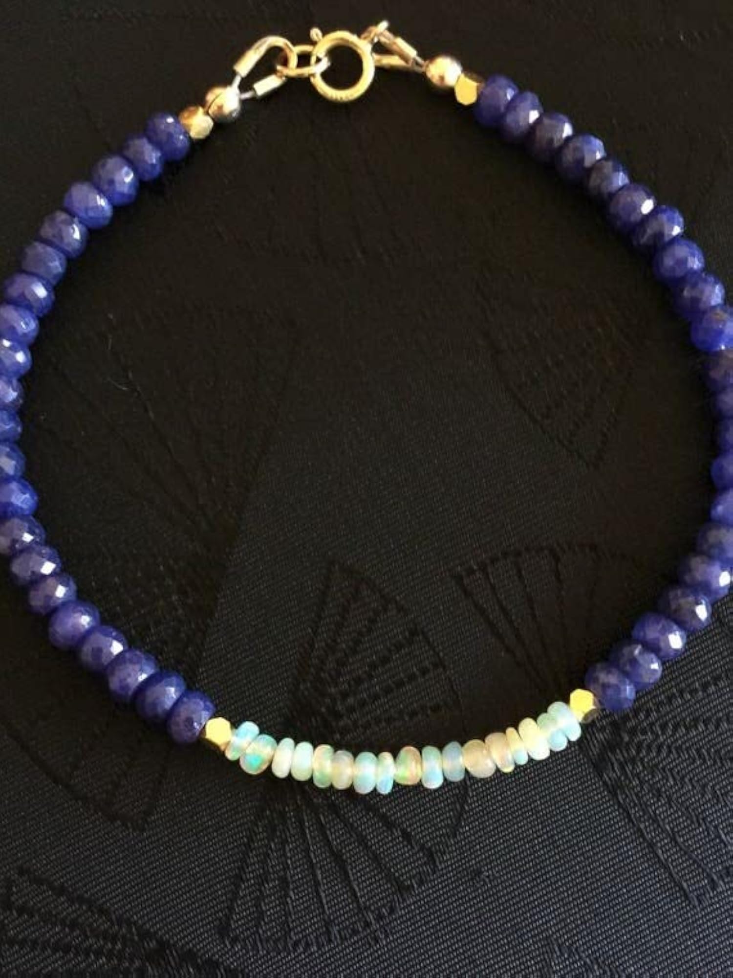 Ethiopian Welo Opal & Blue Sapphire Adjustable Bracelet, Unisex