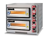 GMG Profi Pizzaofen CLASSIC PF 4040 DE4 für Gastronomie, 2 Backkammern / Doppelkammer dual - 1 +1 x Ø 39 cm Pizzen - 40x40x10cm, bis zu 450°C, 7000 Watt
