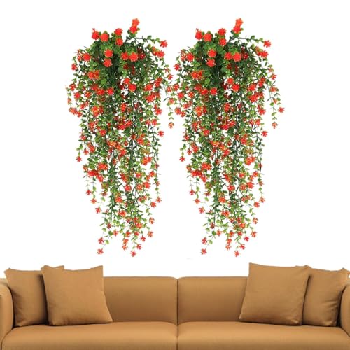 Genérico Plantas Artificiales Colgantes: Hojas de eucalipto realistas Resistentes a los Rayos UV | Decoración Verde para Colgar | Planta Falsa para Interior, Cocina, Dormitorio