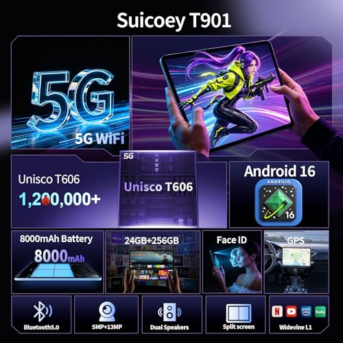 Image of 10 inch Tablet with Keyboard, 2026 Gemini AI Android 16 Tablet, 24GB+256GB+2TB Expand, Electronics Tablets with 8-Core, 8000mAh, 5G WiFi, GPS, GMS, 2 in 1 Tablet PC with Case /Mouse /Stylus(Green Case)
