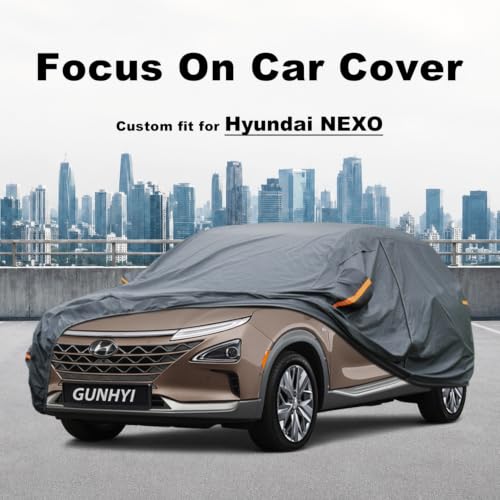 Image of GUNHYI Premium Car Cover Custom Fit Hyundai Nexo, 16 Layers Heavy Duty Car Cover Waterproof All Weather with Zipper Door for Sun Rain Snow Dust Uv Protection
