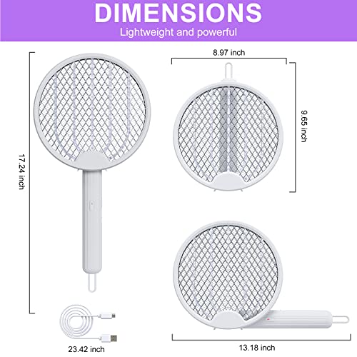 2 Pack Electric Fly Swatter Racket Mosquito Zapper 4 In 1 Foldable Bug Zapper Racket, 3000V Mosquito Killer Usb Rechargeable For Indoor And Outdoor #TOP5