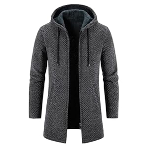 KUDORO Strickjacke Herren Cardigan Lang Trachtenjacke Kapuze mit Kapuze Gestrickt Pullover Hoodie Wintermantel Winterjacke Fleecejacke Sweatjacke Feinstrick(Dunkelgrau1, XL)