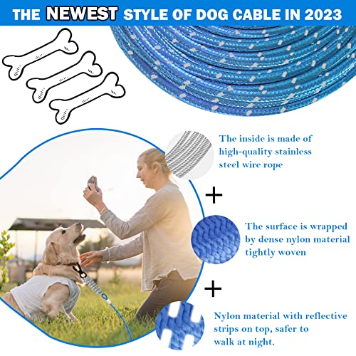 VIVBOO Dog Tie Out Cable 10ft/15ft/20ft/30ft Dog Runner for Yard and Outdoor with Swivel Hook Green/Blue/Purple Reflective Lead Dog Chains for Training Small to Medium Dogs Up to 100lbs - Thumbnail 5