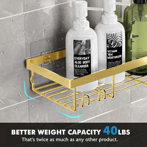 Image of Moforoco Shower Caddy Shelf Organizer Rack, Self Adhesive Black Bathroom Shelves Basket, Home Farmhouse Wall Inside Organization and Storage Decor Rv Accessories, First Camper Apartment Essentials