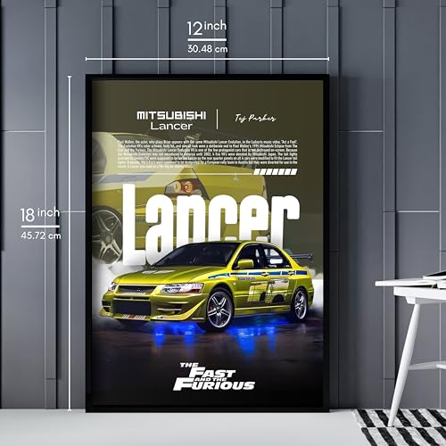 Image of Posternet MITSUBISHI Lancer Wall Poster Frames | 12x18 inch | Fast and Furious Themed JDM Cars | Hanging Wall Artwork Frames for Living Room, Bedroom, Office and Etc