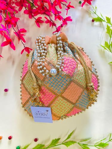 Image of BYRA Women Multi Color Thread Silk Potli Bag for Gift Purpose