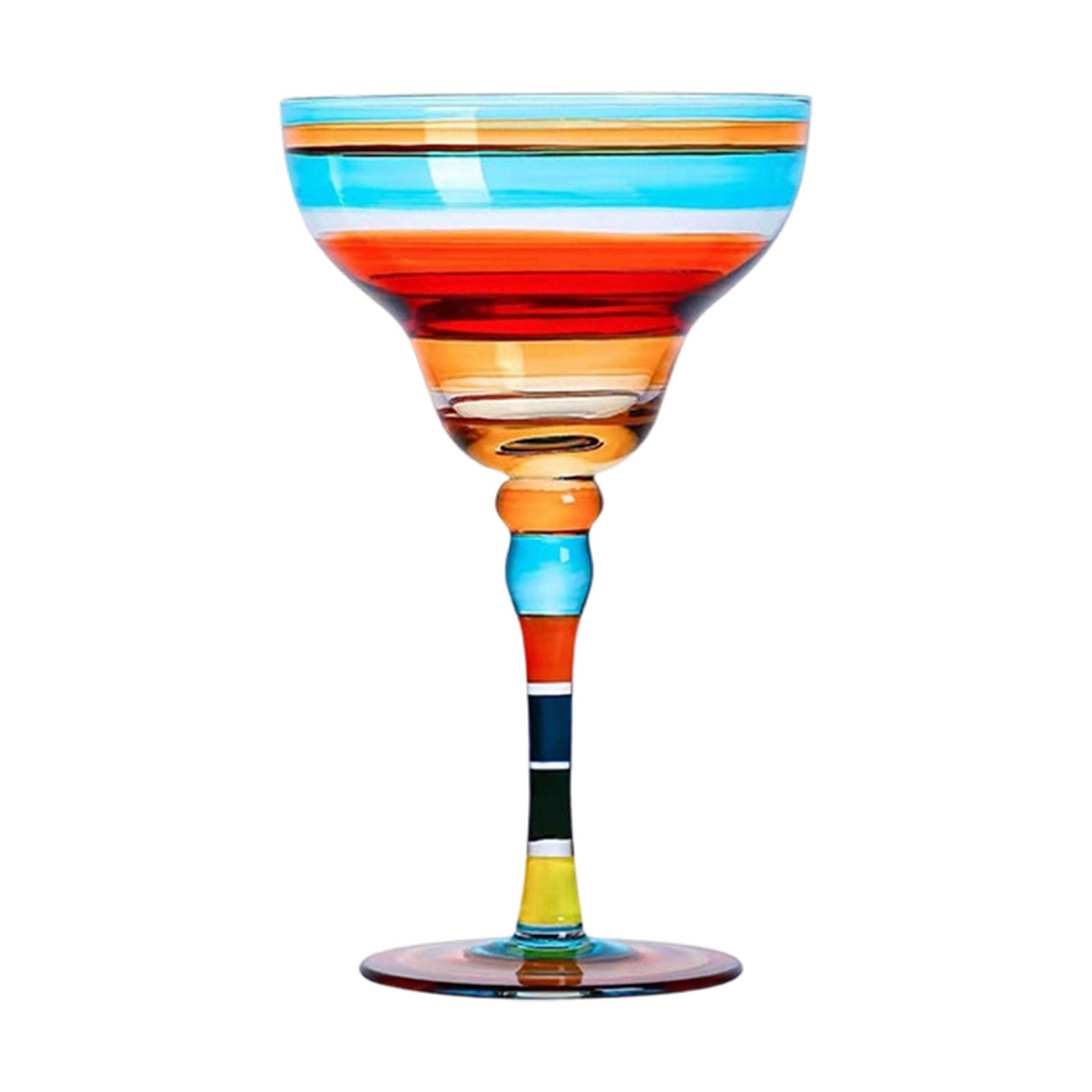 Osniyaw Color Stripes Margarita Glass, Hand Painted Mexican Glasses For Martinis, Wine, Champagne Glasses, Cocktail Drinkware For Party Decorations, Mexican Drinkware