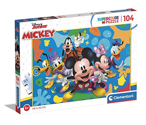 Clementoni - 25745 - Supercolor Puzzle - Disney Mickey And Friends - 104 Pieces, Jigsaw Puzzle For Kids Age 6, Puzzle Cartoon, Made In Italy