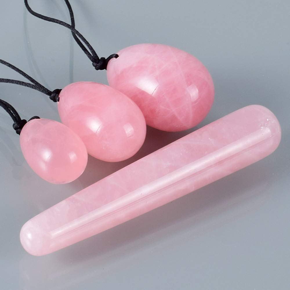 Natürliches Jadestein-Ei Yoni-Eier 3 Stück gebohrte Jade-Eier + 1 Stück Massagestab für Kegel-Übung Massagesteine für Frauen zum Trainieren von Beckenmuskeln Kegel-Übung