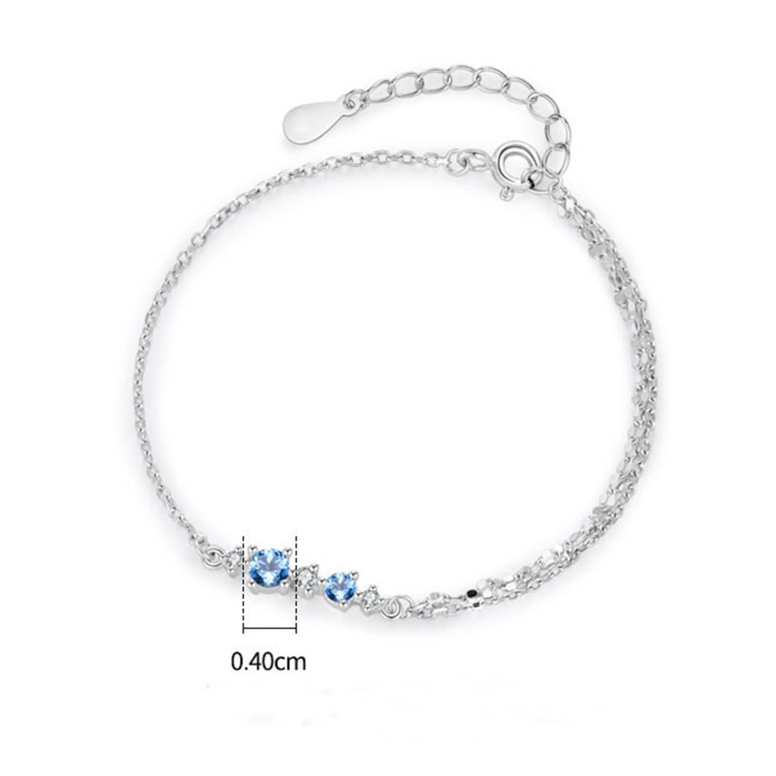 Pulsera Mujer de Oro Blanco 9Kilates / 14Kilates / 18Kilates, Redondo con Topacio de 0,35 ct y Moissanita, Cadena Extensible 16 CM + 5 CM, Pulseras de Ajustable Mujer de Plata Azul