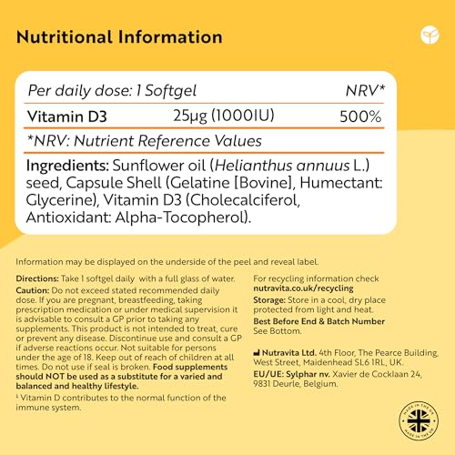 Vitamin D 1000 IU (25μg) – 365 VIT D Softgel Capsules Full Year Supply – for Maintenance of Healthy Immune System, Muscles, Bones & Teeth – Vitamin D3 Cholecalciferol – Made in The UK by Nutravita - Image 6