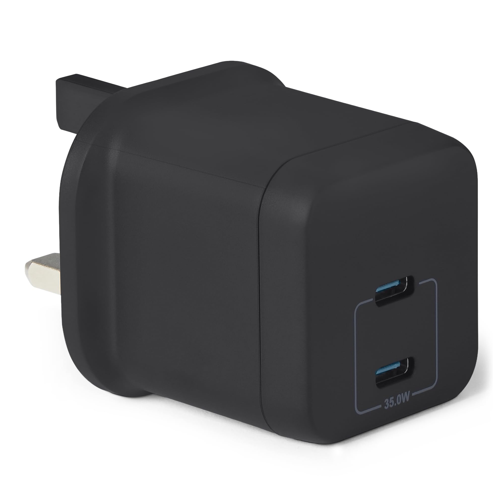 Amazon Basics Fast Charging USB C Nano GaN Wall Charger, 35W 2-Port for Tablets Phones, Black