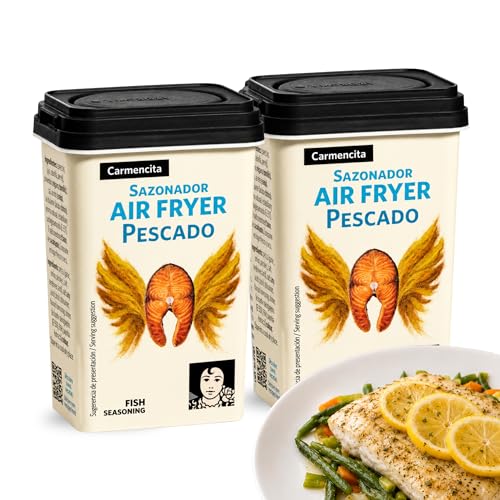 Sazonador Air Fryer Pescado Carmencita, Sazonador Marisco, Especias ideal para filetes de merluza, salmón, bacalao o gambas, Sin Gluten, Contiene 2 unidades de 75 g