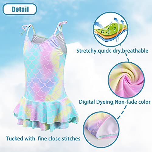 Girls One Piece Swimsuits Mermaid Bathing Suit for Kids Hawaiian Swimwear with Skirt Swim Dress 3-16 Years3