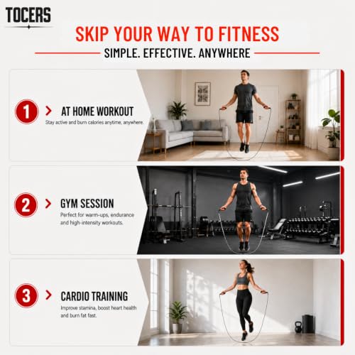 Image of Skipping Rope for Men, Women & Kids, Adjustable Jump Rope with Ball Bearings, Tangel-Free Speed Jump Rope & Anti-Slip Foam Handles for Gym, Exercise, Weight Loss, Fitness Workout & Endurance Training