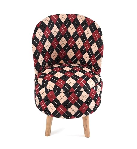 Image of NACIA Velvet Printed Ottoman Chair with Stool Combo | Dressing Table Chair for Bedroom Makeup Room Decor | Modern Upholstered Ottoman with Wooden Legs for Home (18x18x32 Inches, Maroon Cross)