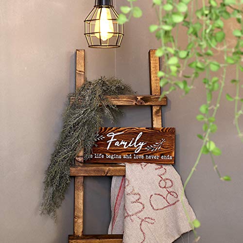 Family Sign 6X17 Inch | Family Where Life Begins And Love Never Ends | Rustic Wood Home Sign For Home Living Dining Room Decor | Family Wall Decor Sign | Farmhouse Family Decorative Sign With Inspirational Quotes #TOP6