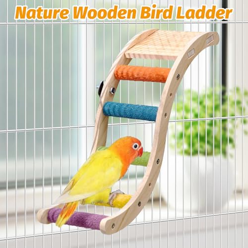 Image of Hamiledyi Nature Wooden Bird Ladder Pet Parrots Climb Bridge Exercise Stands for Parakeet Climbing Chewing Bridge Bird Cage Accessories for Cockatiel Parakeet Lovebirds Budgie (Colorful)