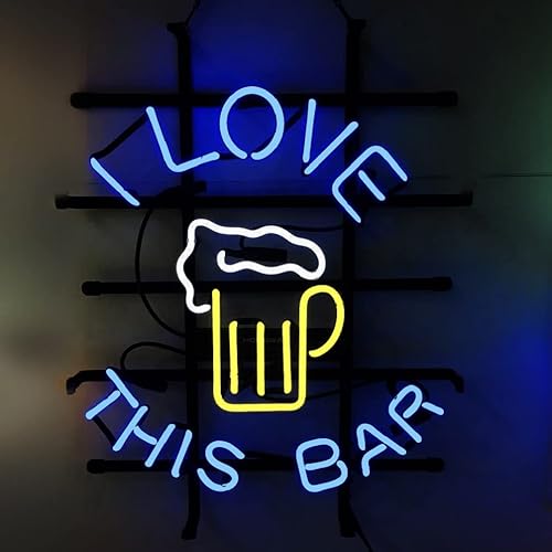 Letrero de neón con texto en inglés "I Love This Bar" hecho a mano, tubo de neón de cristal real, luz de neón vintage para el hogar, bar, hombre,