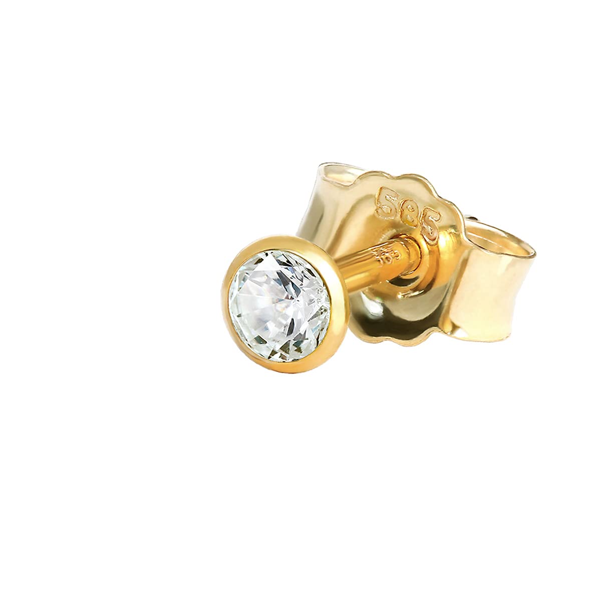 NKlaus orecchino singolo a perno oro giallo 585 oro 14 carati orecchino cristallo zircone bianco 1765