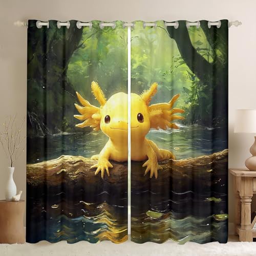 Loussiesd Lindas cortinas de ajolote para dormitorio, sala de estar, 46 x 72 pulgadas, diseño de salamandra de dibujos animados, decoración de sueños Kawaii, océano, vida marina, cortinas opacas con