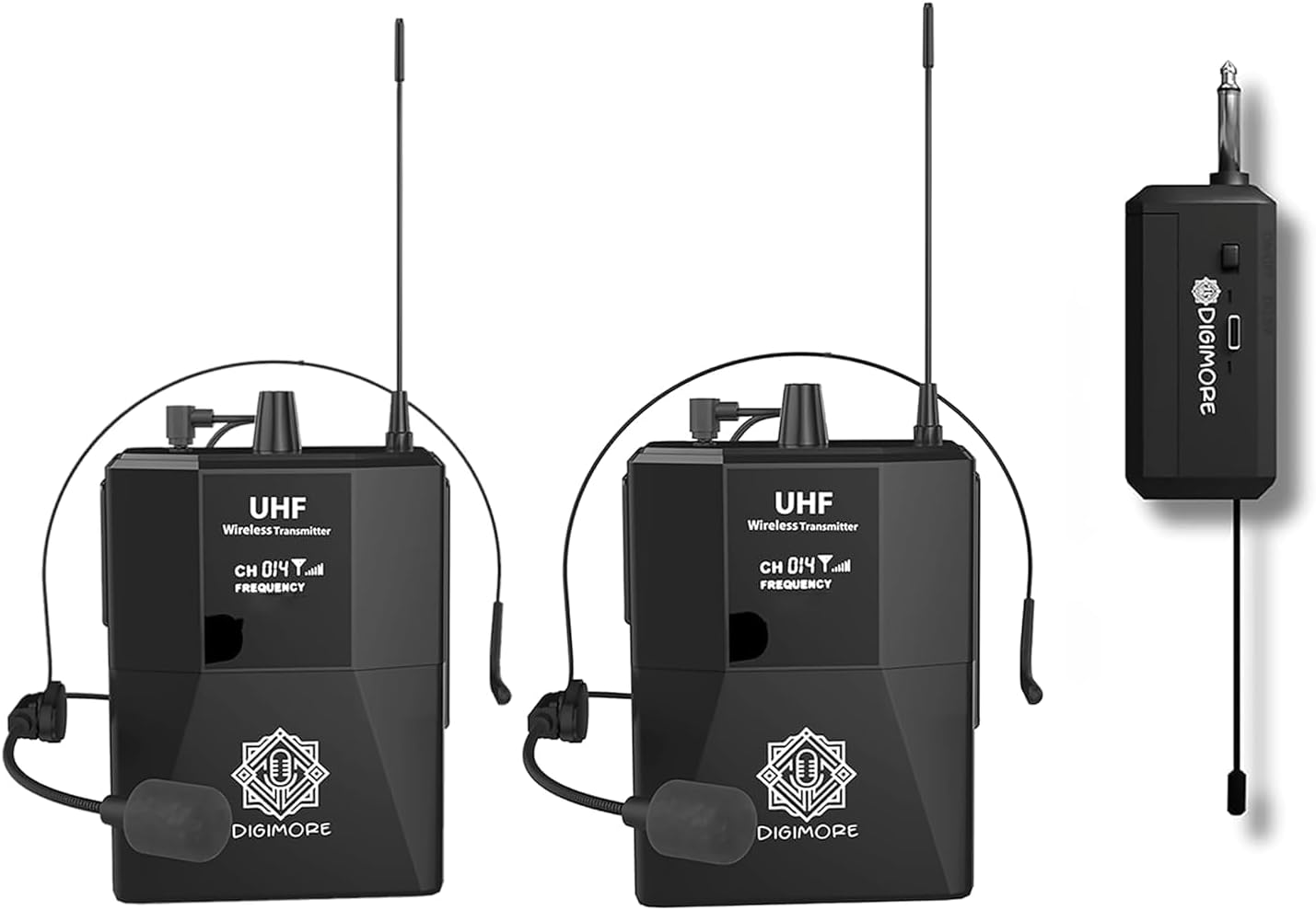 DIGIMORE UHF Dual Wireless Microphone - Portable Cordless Microphone Set with Headset Mic, Bodypack Transmitter, Receiver Karaoke, Conference, (D-351)