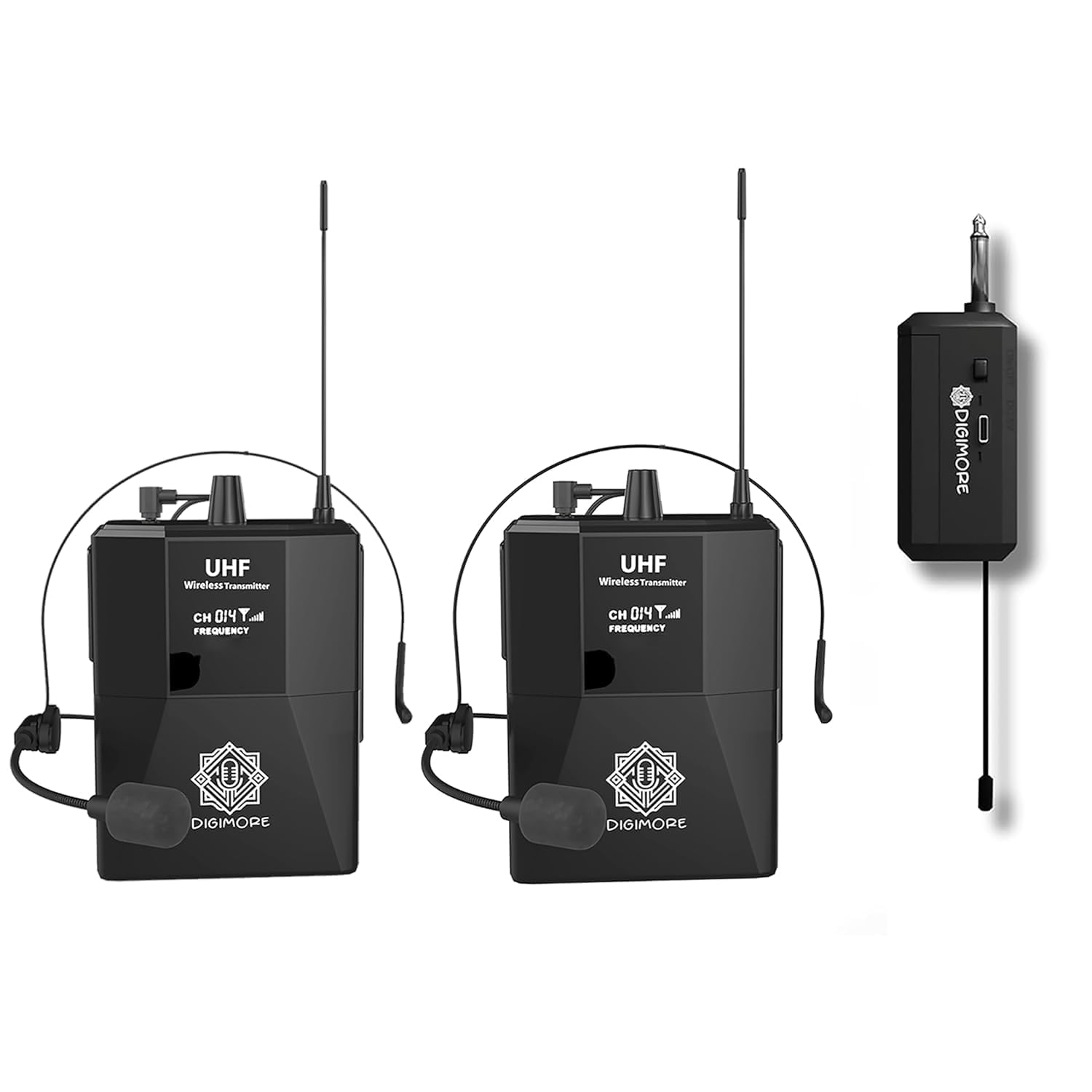 DIGIMORE UHF Dual Wireless Microphone - Portable Cordless Microphone Set with Headset Mic, Bodypack Transmitter, Receiver Karaoke, Conference, (D-351)