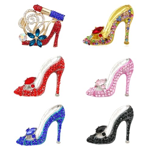 MEEDOZ Women Brooch Pins Bulk Set 6Pcs Elegant Crystal Rhinestones High Heel Shoes Shape Brooch for Dress Shawl Party Prom