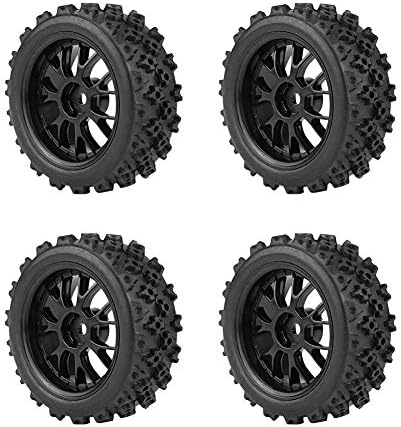 Lazmin 4PCS Replacement Tires for RC 1:10 Car, Racing Off Road Vehicle Tires Rubber Tyre Wheel Rim(Black)