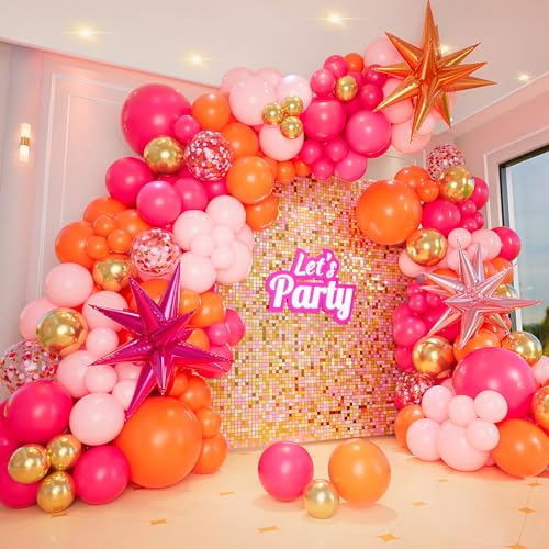 Bonropin Pink and Orange Balloon Arch Kit with Hot Pink Orange Metallic Gold Latex Balloons Garland kit 18 12 10 5Inch Different Size Balloons for Birthday Baby Shower Wedding Summer Party Decorations