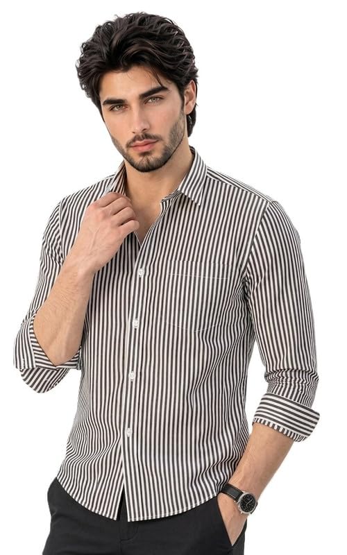 Image of U TURN Men's Casual Solid Stylish Formal Striped Plus Size Shirt for Men