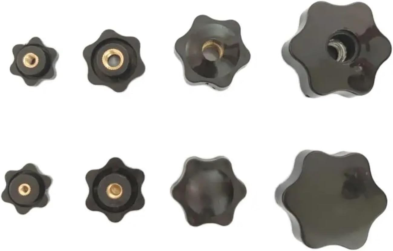 Hand tighten star nut 5PCS M4 M5 M6 M8 M10 M12 Plum Hand Tighten Nuts Handle Thread Mechanical Black Thumb Clamping Knob Manual Perforated(Perforated,M12 48 Iron ore)