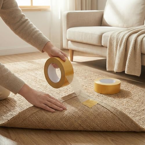 msymsyu 15Mx10mm Doppelseitiges Klebeband für Stoff 1 Rollen Dünnes Doppelseitiges Klebeband Gelb Doppelklebeband Stark haftend und Spurlos Klebebandbeidseitig für Teppich Tuch Foto Sofakissen