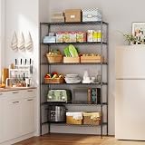 BestOffice | 6-Tier Wire Storage Shelves with Wheels | 18x45x82 | Black | Adjustable Racks | Heavy-Duty Metal Shelf, Holds Upto 2100 lbs | No-Tool Assembly | Ideal for Home & Garage Shelving