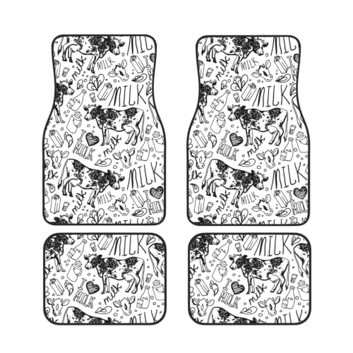 Alfombrillas de neopreno para coche con diseño de vaca y leche juego de 4 piezas antideslizantes