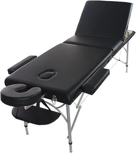 SKINACT Porto Mesa de masaje portátil de aluminio con (respaldo reclinable) (negro)