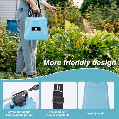 Battery Powered Sprayer 2.11 Gallon, Electric Garden Sprayer with 3 Mist Nozzles, USB Rechargeable Handle and Retractable Wand, Garden Sprayer with Adjustable Shoulder Strap for Garden,Lawn,Cleaning - Thumbnail 4