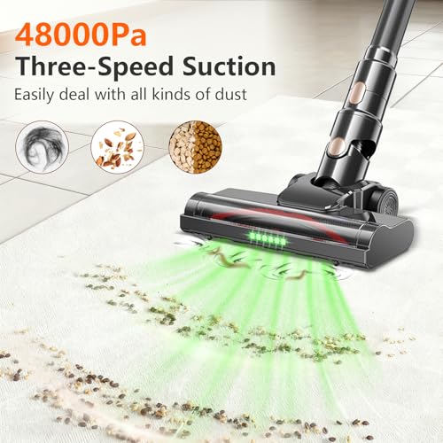 Image of Cordless Vacuum Cleaner, 600W 55KPA 60Mins Vacuum Cleaners for Home,Anti-tangle Wireless Vacumm,Rechargeable Vacuum With Green Light,Powerful Stick Vacuum for Carpet /Hardwood Floors,Pet Hair,Black