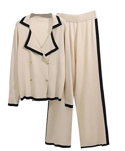 Women’s Fall-Winter Knit 2 Piece Set Lapel Double Breasted Sweater