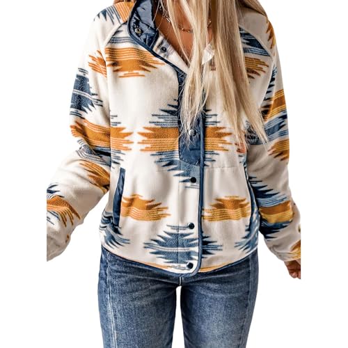 Womens Western Aztec Print Jacket Fleece Button Down Jackets Long Sleeve Snap Coat Fall Fashion Coat with Pockets4