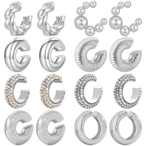 NEWITIN 8 Pairs Chunky Gold Ear Cuff Earrings for Women Trendy Thick Ear Cuffs Non Piercing Clip On Earrings Large Cuff Earring Cartilage Clip for Women