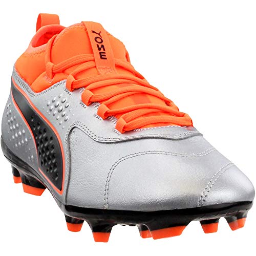 PUMA Puma Men's One 3 LTH Firm Ground Soccer-Shoe, Silver-Shocking Orange Black, 10 M US