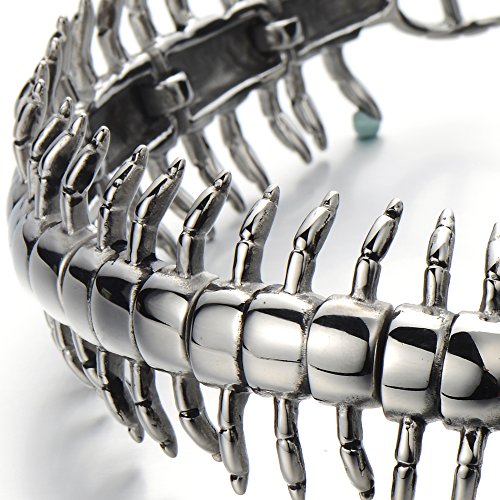 COOLSTEELANDBEYOND Stainless Steel Large Centipede Bangle Bracelet Silver Color Polished Mens2
