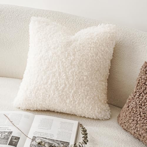 Image of Foindtower 2 Pieces 20x20 Inch White, Faux Fur Throw Pillow Cover Accent Sherpa Pillow Fuzzy Soft Pillowcases Sheepskin Decorative Fleece Cushion Case for Bed Couch Living Room