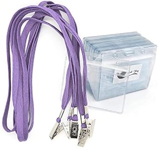Lanyards with Id Holder Name Badges 50 Pack Waterproof Plastic Name Tag Badge Id Card and 50 Pack Lanyard (Purple, Horizontal /50 Pack)