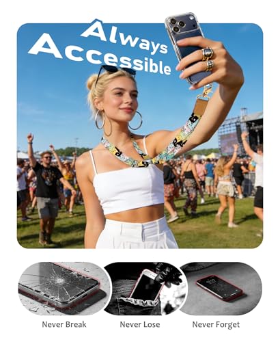 Image of Yonlevres Phone Lanyard Crossbody Strap Wrist Neck Adjustable Women Cat | Cute Cell Phone Lanyard for Travel Daily, Hands-free, Fit Keys ID Badge, for Full-coverage Phone Case, Accessories, Gifts