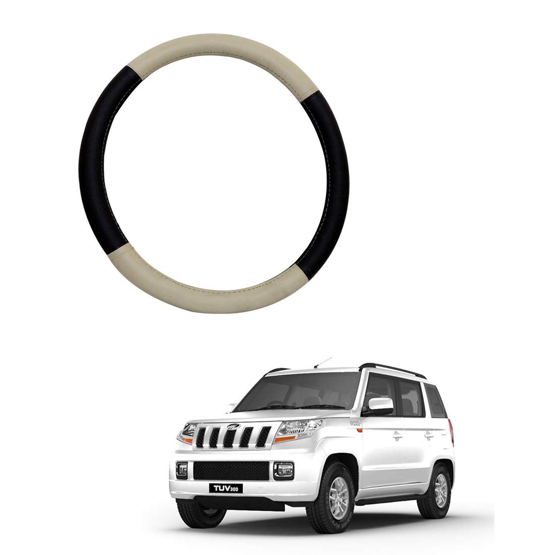 RKPSP Beige/Brown Steering Leather Luxury Super Fiber Non-Slip Steering Wheel Cover for TUV 300-image-32