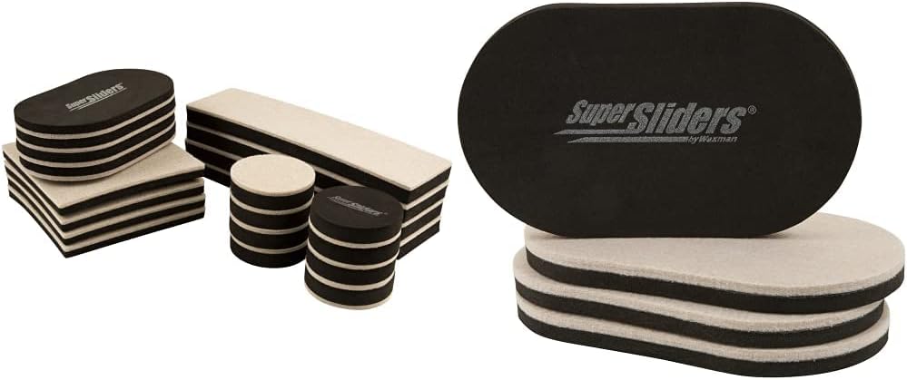 SuperSliders 4712595Z Reusable Felt Furniture Sliders- All-in-One Kit for Hard Floor Surfaces, Linen (20 Pack) & 4705195N Reusable Furniture Movers for Hardwood Floors, (4 Pack)