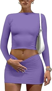 Women Sexy 2 Piece Outfits Long Sleeve Crop Top Bodycon Mini Skirt Club Suits Dress